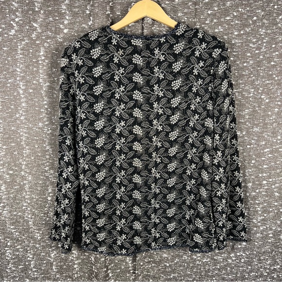 J Laxmi Beaded Embroidered Leaf Formal Evening Jacket Silver - Picture 6 of 6